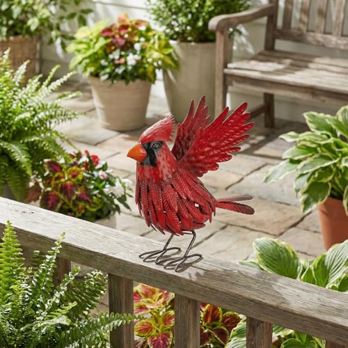 Cardinal Garden Decor Metal Yard Art: Red Bird Outdoor Statue & Large Sculpture for Patio, Balcony or Backyard - Decorative Lawn Ornament - Valentines Day, Birthday Gift Her, Wife, Women, Mom, Grandma