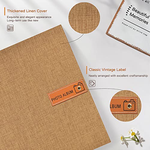 Popotop Large Photo Album Self Adhesive 4x6 5x7 8x10 Scrapbook Album DIY Picture Book,Gifts for Mom,Family Baby and Wedding,with Metal Pen and Plastic Board - color: Dark khaki, size: 11.5"x10.6"40pages