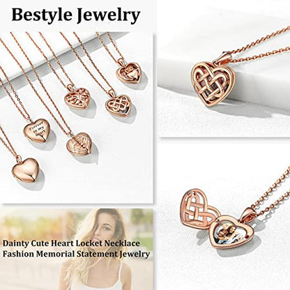 Bestyle Sterling Silver Heart Locket Necklace for Women, Dainty Cute Small Heart Locket Pendant in Gold/Rose Gold/Silver, Love Statement Jewelry Gift for Mother Wife - color: B1. Celtic Knot-Rose Gold-Locket Only, NO Custom
