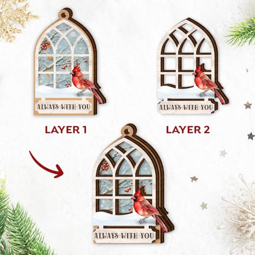 Cardinal Christmas Ornaments 2025 - Wooden Memorial Ornaments for Loss of Loved One, Mom, Dad, Grandparents, Remembrance Hanging Ornament - Red Cardinal Sympathy Bereavement Gifts