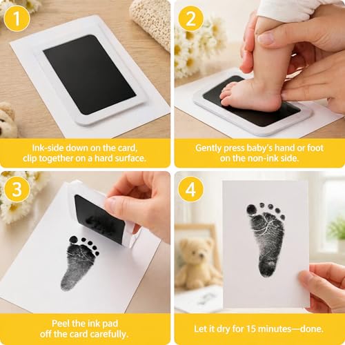 Inkless Baby Hand and Footprint Kit | Pet Memorial Paw Print Kit,Black Ink Pad 4 Pack - color: Black