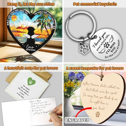 Personalized Angel Dog Memorial Suncatcher, Heart Suncatcher Remembrance Gift, Engraved Pet Memorial Ornament, Pet Sympathy Keychain, Loss of Animal Sympathy Card, Rainbow Bridge Dog Loss Gift - color: 02. Custom #2