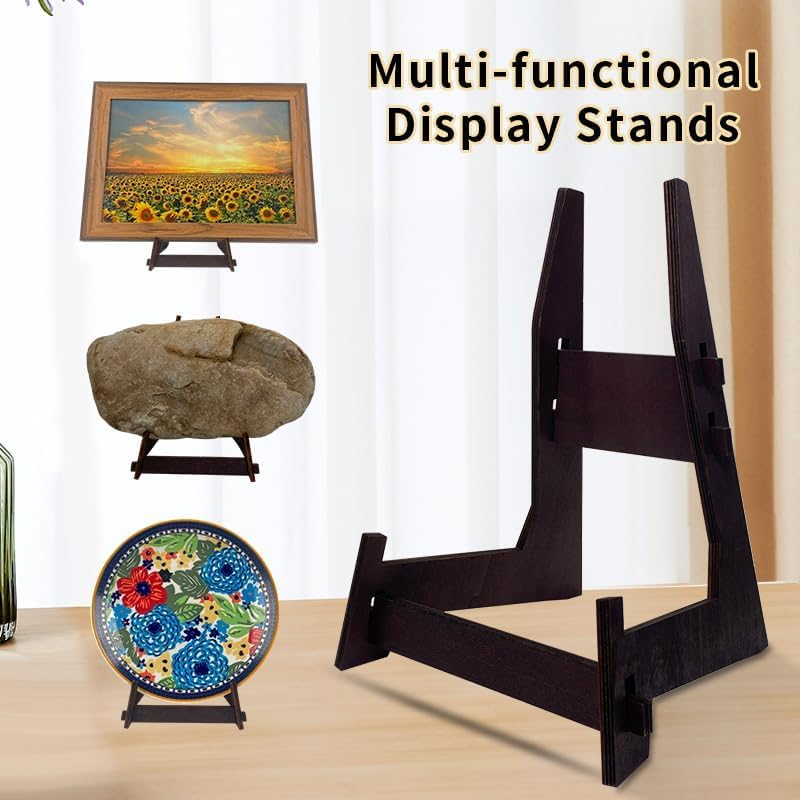 2 Pack 8 Inch Wooden Plate Stands for Display | Plate & Picture Frame Holder, Display Stand for Books, Photos, Plaque, Bowl, Tabletop Decorative Stand