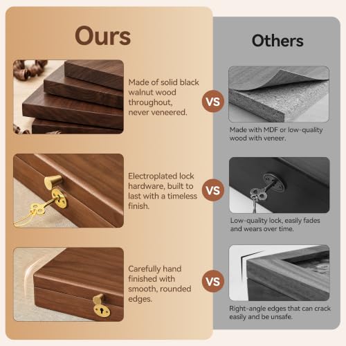 Black Walnut Wooden Lockable Jewelry Box, Necklace Organizer Case for Women - color: 1 Layer Lockable