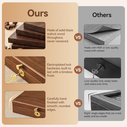 Black Walnut Wooden Lockable Jewelry Box, Necklace Organizer Case for Women - color: 1 Layer Lockable