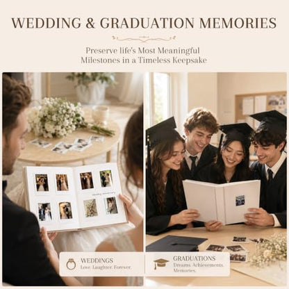 Ruibytree 128 Pockets Instax Mini Photo Album for 2x3 Pictures, Beige | Writing Space, Premium Linen Hardcover, Flat-Fit Pockets, Wedding Guest Book for Polaroid 2x3 Photos, Graduation Keepsakes - color: Beige