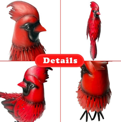 Metal Red Cardinal Garden Fence Decoration Statue Metal Bird Yard Art Red Bird Sculpture for Outdoor Patio & Indoor Home Decor - Gifts for Mom Dad