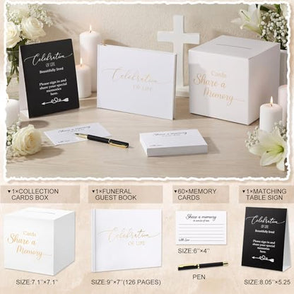 Engrowtic 64 Pcs Guest Book Set Funeral Guest Book Memorial Service, White - color: White