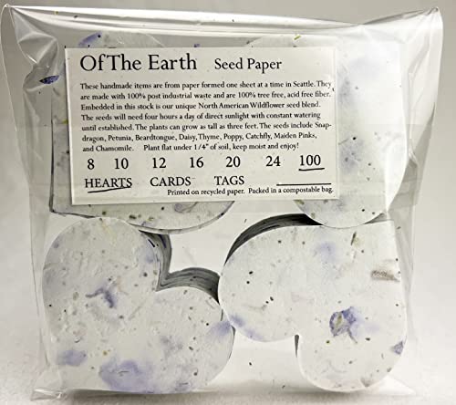 Of The Earth Handmade Paper - Wildflower Seed Paper Large Hearts - Recycled Flower Petals - Bulk Set of 100 (45s Purple Recycled) - color: 45s Purple Recycled