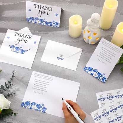 Fumete 50 Set Funeral Thank You Cards, Forget Me Not - style: Forget me not