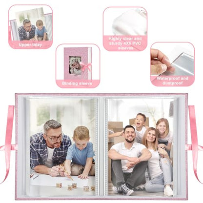 Photo Album 4x6 100 Pockets, Slip-in Picture Albums, Linen Cover Top Loader Vertical Pockets Albums for Baby, Kids Boy Girls, Wedding, Family, Anniversary, Pink - color: Pink, size: 100 Pockets white Bandage