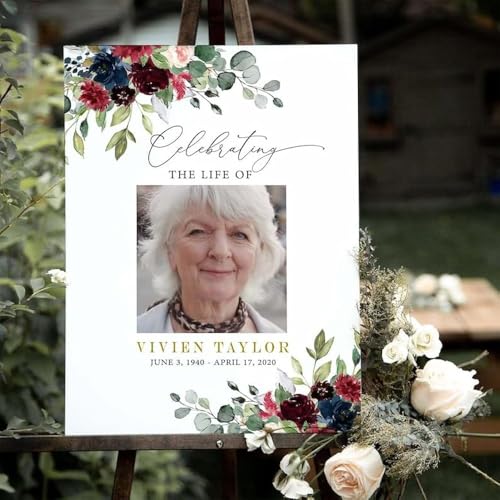 Personalized Burgundy Funeral Welcome Sign Poster - Celebration of Life Poster - Large Funeral Sign - Memorial Sign - Funeral Decor - Celebration Of Life Decorations Ideas - In Loving Memory Sign - color: Multi 1
