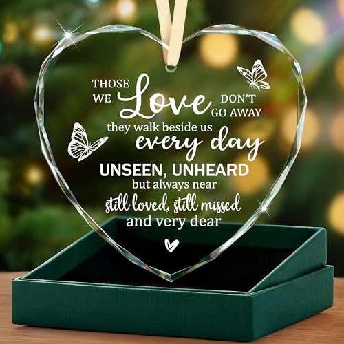 Sympathy Gifts for Loss of Loved One, Memorial Heart Glass Christmas Ornament In Loving Memory of Mom Mother, Bereavement Remembrance Condolence Comfort Gift Keepsake - Those Who We Love Don't Go Away - style: Heart-Love