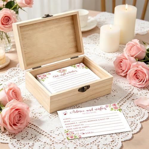 Advice For The Bride Cards,50 Pcs Advice and Wishes Cards Box - color: Pink Flower