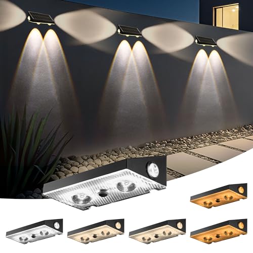 6 Pack 3-Way Solar Fence Lights Outdoor Warm White Cool White | 3-way Solar Deck Lights, Fence Light, 3CCT, IP65 Waterproof, for Outside Stairs Backyard