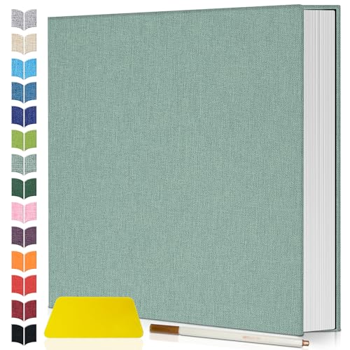 Artfeel Photo Album Self Adhesive Scrapbook,Large Photo Book for 4x6,5x7,8x10 Pictures,DIY Album for Baby Wedding Family Travel Birthday,with Metallic Pen and Scraper - color: Turquoise green, size: 11.5"x10.6"40pages
