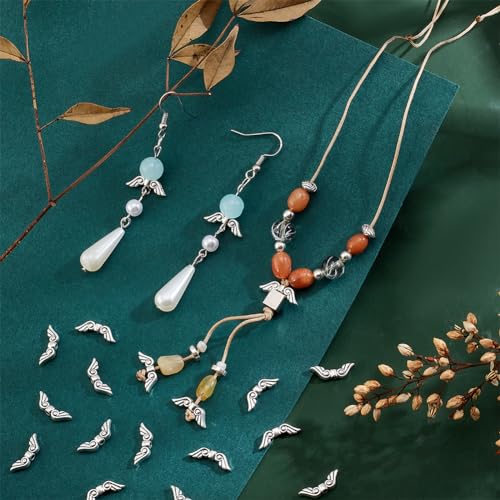 PH PandaHall 100pcs Angel Wing Charms Spacer Beads Antique Silver | Tibetan Style, Wing Spacer Beads, Easter Angel, DIY Crafts Jewelry Making Earring Necklace, Wedding Decor