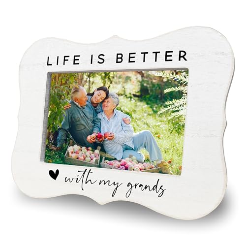 Life Is Better With My Grands Picture Frame for 4x6 Photos - White Wooden Tabletop Frame with Vintage Distressed Finish & Stand, Gift-Ready Box, Unique Gift for Grandma Grandpa from Grandchildren(B03) - color: Life Is Better With My Grands