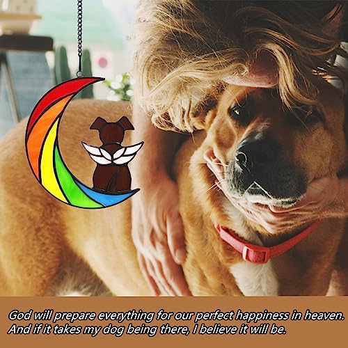 Stained Glass Rainbow Bridge Brown Dog Memorial Gifts for Loss of Dog Sympathy Remembrance Suncatcher, Thoughtful Pet Loss Bereavement Gifts in Memory of Pet Passing Away Window Hanging. - color: Rainbow - R