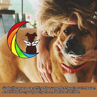 Stained Glass Rainbow Bridge Brown Dog Memorial Gifts for Loss of Dog Sympathy Remembrance Suncatcher, Thoughtful Pet Loss Bereavement Gifts in Memory of Pet Passing Away Window Hanging. - color: Rainbow - R