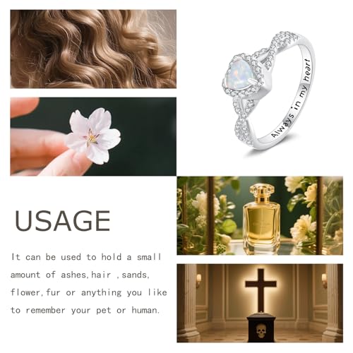 Urn Ring for Ashes Sterling Silver Urn Ring Keepsake Memorial Jewelry Gifts for Women - color: heart