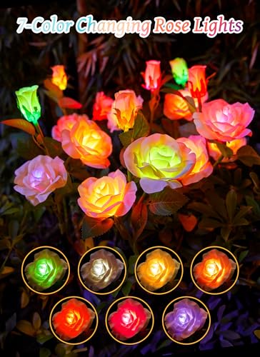 Brightown Solar Garden Lights, 4 Pack 7-Color Changing Rose Flower Lights - color: 7 Color Rose