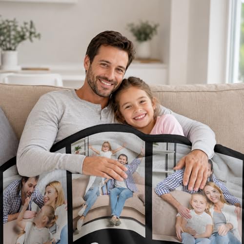 Fathers Day Birthday Gift for Dad Custom Blanket with 9 Photo & Text, Personalized Blankets with Picture to My Dad, HD Printing Customized Flannel Throw Blanket Gifts for Best Daddy Grandpa Ever - color: Dad-1