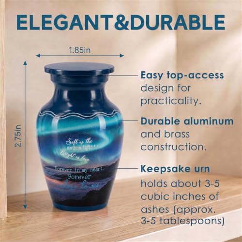 Emvency Urn for Ashes, Mini Metal, Keepsake Sharing Urns, Galaxy - color: Northern Lights