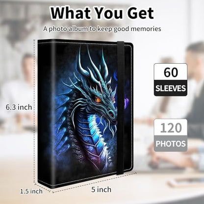 Photo Album 4x6 120 Pockets Photos with Elastic Band, Cute PU Leather Photo Books Small Mini Capacity Picture Album for Family Wedding Travel Anniversary Baby Vacation Pictures, Cool Dragon - color: Cool Dragon