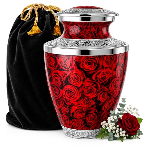 Red Rose Urn for Human Ashes – Large Cremation Urn for Adult Women – Floral Memorial Urn for Display or Burial, Tribute of Eternal Love and Devotion - color: Red Roses, size: Large