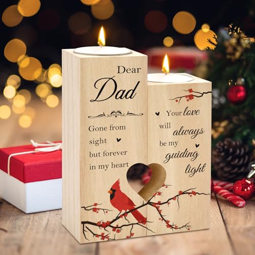 Sympathy Gifts for Loss of Dad Loved One Wooden Cardinal Candle Holders Memorial Gifts Funeral Decorations Table Decor Dad Remembrance Condolence Thinking of You Grief Presents for Loss of Father