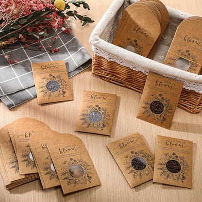 Fumete 100 Pack Simple Style Baby in Bloom Baby Shower Favor for Guest Wildflower Seeds Packets Party Favor with Window Envelopes Resealable Organizer Storage Bag for Gender Reveal Party - style: Simple
