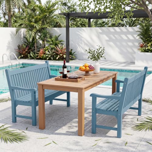 2-Person Outdoor Bench with 700 Lbs Weight Capacity,(Blue) | Poly Lumber Weatherproof Garden Bench Seating for Porch, Balcony and Park, All-Weather Patio Bench Furniture - color: Blue