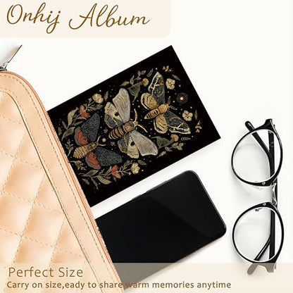 Dark Academia Butterfly Photo Album 4x6 Hold 36 Photos, Mystical Gothic Moth Botanical Art Deco Small Photo Album Picture Memory Book Keepsake for Family Graduation Travel Vacation - color: Moth