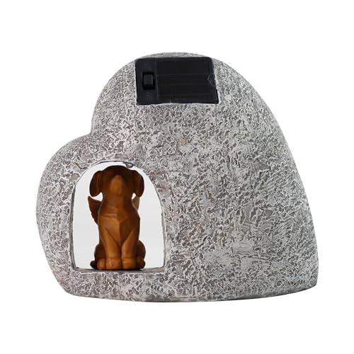 Solar Dog Pet Memorial Stone with A Angel Puppy Memorial Statue, Dog Grave Marker Or Garden Memorial Stone-No Longer By My Side But Forever in My Heart
