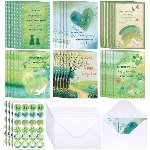 Geyoga 36 Set Pet Sympathy Card with Envelope Bulk, Positive Green - color: Positive Green
