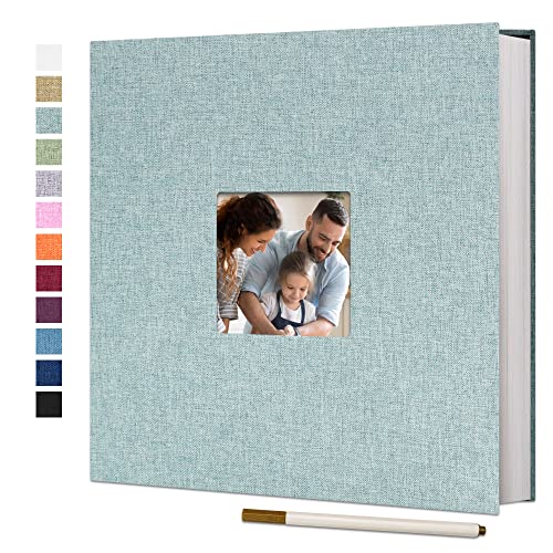 Vienrose Large Photo Album Self Adhesive for 4x6 8x10 Pictures Linen Scrapbook Album DIY 40 Blank Pages with A Metallic Pen | Linen Cover, Scrapbook Album, 4X6 8X10 Photos, Metallic Pen, Wedding Baby Travel - color: Turquoise, size: 11"x10.6" 40Pages