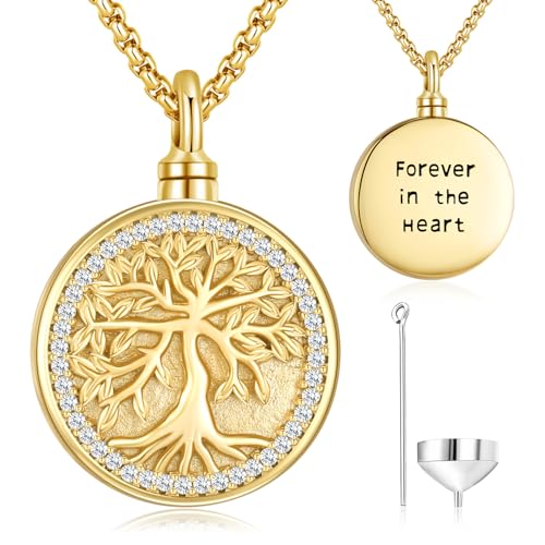 Aniu S925 Sterling Silver Urn Necklace Cremation Jewelry for Ashes - color: Gold - Tree of Life-G