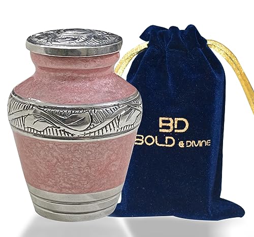 BOLD & DIVINE Beautiful Pink Granule Textured Small Keepsake Urns for Human and Pet Ashes | with Velvet Bag & Funnel - 1 Quantity - size: Small_Set Of 1