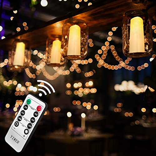 YIWER Plastic Waterproof Flameless Candles Set of 24: Battery Operated Candles Ivory Flickering Pillar Candles Include 4"/5"/6"/7" with 10-Key Remote 2/4/6/8H Timer Function - color: D2.2"-Waterproof, size: 24PCS