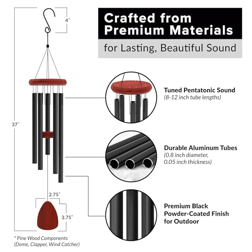 Wind Chimes for Outside - 37" Large Wind Chimes, Classic Black Aluminum Windchimes Outdoors, Zen Gift for Mom, Outdoor Garden Patio Decoration
