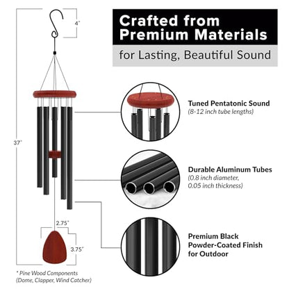 Wind Chimes for Outside - 37" Large Wind Chimes, Classic Black Aluminum Windchimes Outdoors, Zen Gift for Mom, Outdoor Garden Patio Decoration