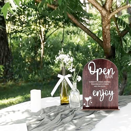 Wood Open Bar Sign Modern Calligraphy for Wedding Drink Station | Modern Calligraphy, Rustic Wooden, Table Top, Wedding Reception and Event Party - color: Brown-Open Bar