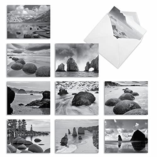 The Best Card Company - 10 Blank Note Cards with Envelopes (4 x 5.12 Inch) - Black & White Photos, Bulk Boxed Set - On the Rocks M3309-NB - style: On the Rocks