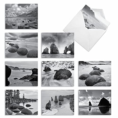 The Best Card Company - 10 Blank Note Cards with Envelopes (4 x 5.12 Inch) - Black & White Photos, Bulk Boxed Set - On the Rocks M3309-NB - style: On the Rocks