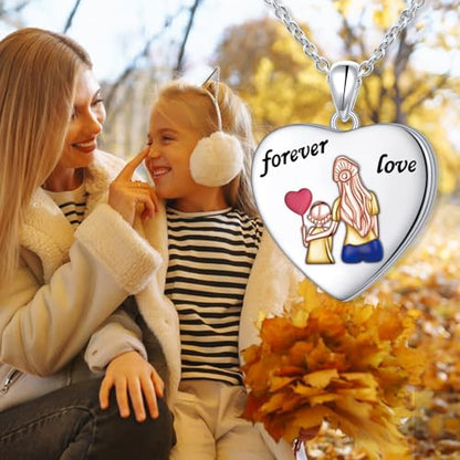DAOCHONG Heart Locket Necklace Photo Memory Jewelry for Women | Sterling Silver Cremation Pendant | Holds 2 Photos | Keepsake for Women Mom Grandma Daughter | Memorial for Loved Ones & Pets - style: Mother and Daughter Photo Locket