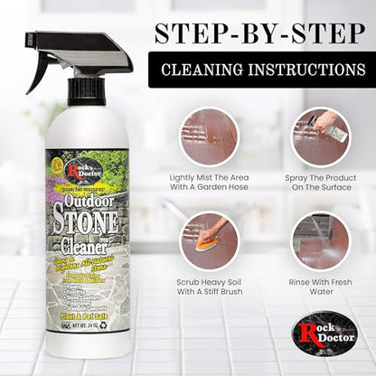 Rock Doctor Outdoor Stone Cleaner, Natural Cleaning Solution Removes Stains and Discoloration, Brightens Granite, Pavers, Fire Pits, and Concrete, Plant and Pet Safe, 24 oz Pack of 2