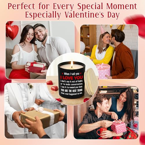 Anniversary Couple Gifts - Vanilla Lavender Candle 10 oz | Gifts for Him Her, I Love You Message, Long Lasting Burn, Soft Scented Glow, Glass Jar With Lid, Ready To Gift - color: Black - Love You