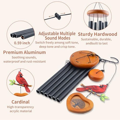 Cardinal Memorial Wind Chimes for Loss of Loved One Sympathy Gifts | Add Your Loved One's Photo - 36" Personalized Photo Bereavement Condolence for Grieving Friends Loss of Mother Father - color: Cardinal