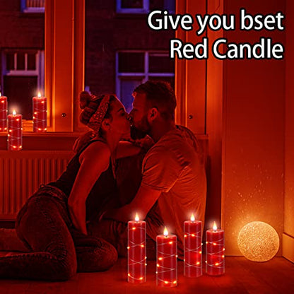 Red Flameless Candle with Remote Control LED Candle with String Lights Battery Powered Flameless Candle4'' 5'' 6'' 7'' 8'' Candles of 5 Pcs - size: Red - 5 Pack